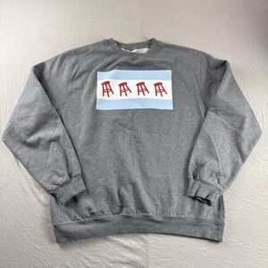 Barstool Sports Sweatshirt Mens L Gray Pullover Crewneck Sweater Flag Logo Bar